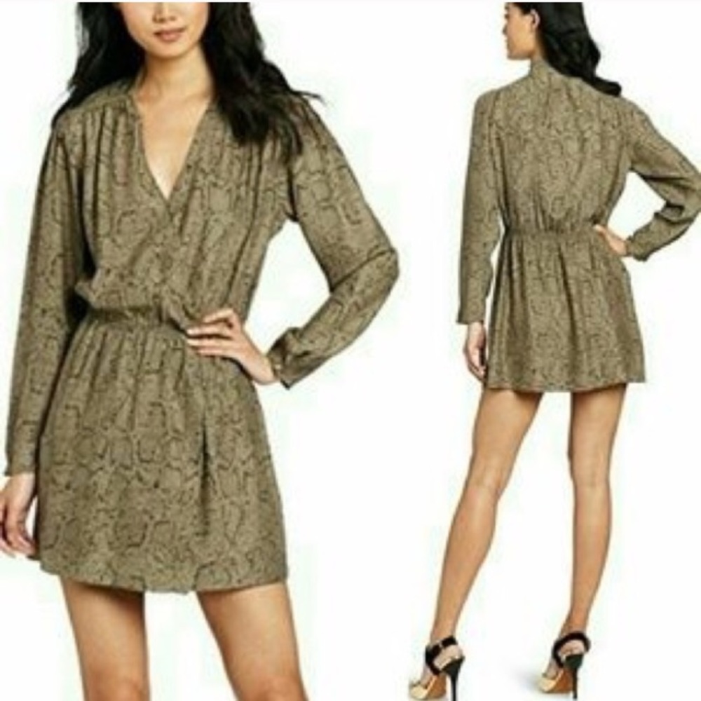 Parker 100% silk faux wrap long sleeve mini dress